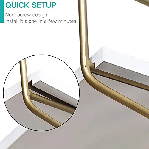 BOLUO Gold Wall Shelf - Bathroom Shelves Modern Decor Living Room Bedroom Kitchen Adjustable 24 Inch Long, White And Gold - Image 6