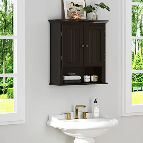 UTEX Bathroom Cabinet Wall Mounted, Wood Hanging Cabinet, Wall Cabinets With Doors And Shelves Over The Toilet For Bathroom,Espresso - Image 2