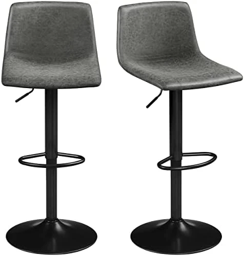 Yaheetech Swivel Bar Stools Set Of 2 For Kitchen Counter Adjustable Counter Height Bar Chairs With Back Tall Barstools PU Leather Kitchen Island Stools, Grey - Image 9