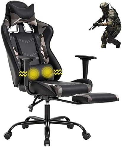Gaming Chair High Back Computer Gaming Chair With Footrest, Ergonomic Game Chair PU Leather Racing Office Chair Adjustable Task Chair W/Headrest Armrest & Massage Function Lumbar Support-White - Image 5