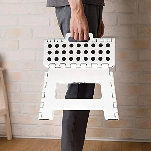 Folding Step Stool, 9 Inch Collapsible Stool Premium Heavy Duty Stepping Stool Portable Foldable Step Stools For Adults Kids, Kitchen Garden Bathroom RV, Small Stool, White - Image 2