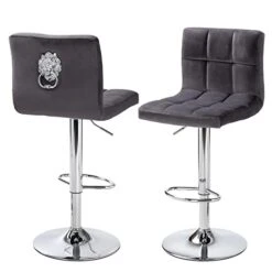 Finnhomy Bar Stools Set Of 2 Counter Height, Swivel Barstools With Footrest And L Shape Thicken Cushion Back Handle, Height Adjustable Modern Bar Stools For Kitchen, Velvet Fabric, Dark Grey