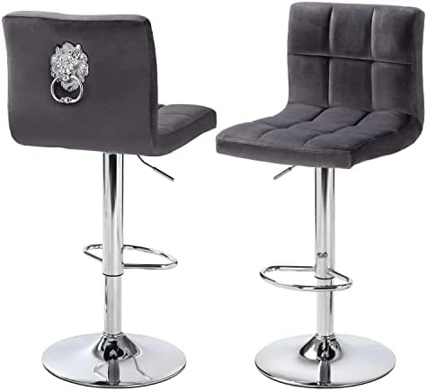 Finnhomy Bar Stools Set Of 2 Counter Height, Swivel Barstools With Footrest And L Shape Thicken Cushion Back Handle, Height Adjustable Modern Bar Stools For Kitchen, Velvet Fabric, Dark Grey - Image 7