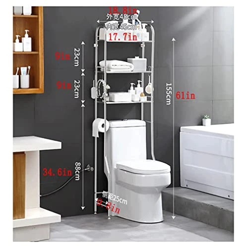 DYNN 3-Tier Stainless Steel Over The Toilet Storage With Paper Rack And Hooks Freestanding Space Saver Toilet Rack For Easy To Assembly - Image 2