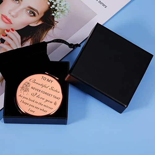 Sister Birthday Gifts From Sister Compact Mirror For Women Best Friend Personalized Friendship Christmas Graduation Easter Valentines Day Gifts Small Make Up Mirror From Little Big Sister Brother - Image 2