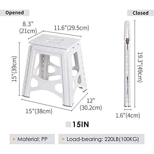 SHIMOYAMA Folding Step Stool 15IN Tall Plastic Foldable Step Stool For Camping Picnic And Home, 1 Pack, Collapsible Stool For Adults, White - Image 3