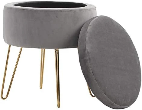 Sophia & William Round Storage Ottoman Footrest Stool With Removable Lid Side Table Seat Padded Velvet With Gold Metal Legs Upholstered Decorative Furniture For Living Room, Bedroom-Teal - Image 4