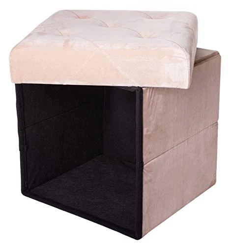 Red Co. Square Luxury Storage Ottoman With Padded Seat, Upholstered Collapsible Folding Bench & Foot Rest, Velvet Ivory, 15 Inches - Image 2