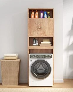 Aisfure Over The Toilet Storage Cabinet, 3-Tier Bathroom Space Saver, Bathroom Organizer Shelf Over Toilet, Freestanding Multifunctional Laundry Organizer Toilet Rack Brown