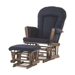 Forever Eclectic By Child Craft Tranquil Glider Rocker And Ottoman Set (Cocoa Bean/Navy Herringbone)
