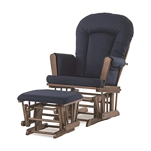 Forever Eclectic By Child Craft Tranquil Glider Rocker And Ottoman Set (Cocoa Bean/Navy Herringbone)