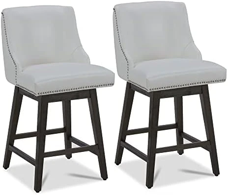 CHITA Counter Height Swivel Barstools, 26" H Seat Height Upholstered Bar Stools Set Of 2, Faux Leather In Chocolate - Image 11