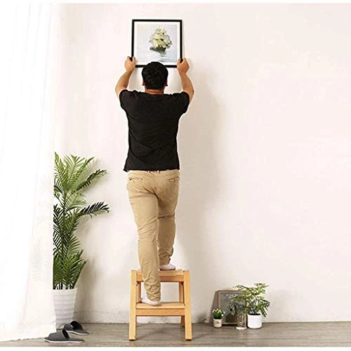 DINGZZ Folding Wooden Step Stool Portable Ladder Chair Seat Versatile Multifunctional Multipurpose Solid Pine (Color : White-Patch Five-Pointed Star4) - Image 2