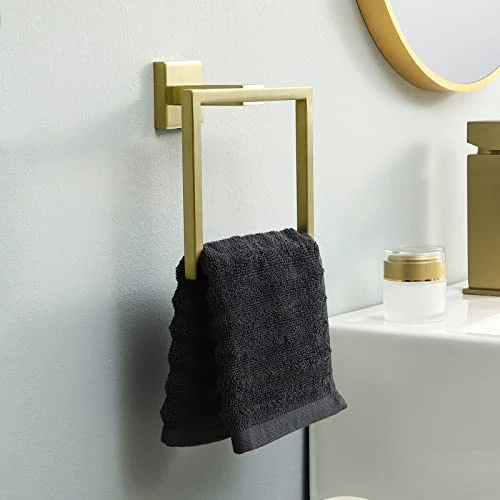 KES Gold Bathroom Hardware Set 2 Pieces, Toilet Paper Holder And Towel Ring Square Wall Mount, SUS304 Stainless Steel Brushed Gold, LA225BZ-22 - Image 3