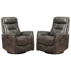 Home Square Swivel Polyester Glider Recliner In Flint Gray - Set Of 2