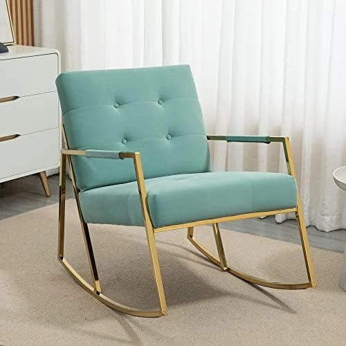 SEYNAR Rocking Chair,Upholstered Accent Chairs,Comfy Glider Living Room Chairs For Padded Seat With Golden High Armrest,Rocking Chair Nursery For Living Room,Dining Room,Bedroom,Kitchen(Navy) - Image 8