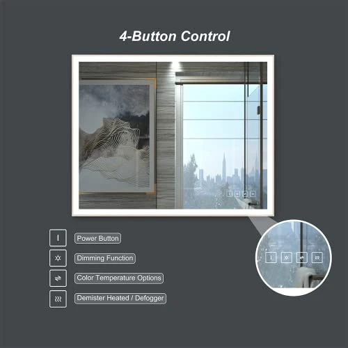 HAUSCHEN HOME 32 X 40 Inch LED Bathroom Mirror, Aluminum Frame With Wooden Effect, Wall Mounted Dimmable Vanity Mirror, Anti-Fog, 3-Color Warm/Natural/White Light, Horizonal & Vertical - Image 3