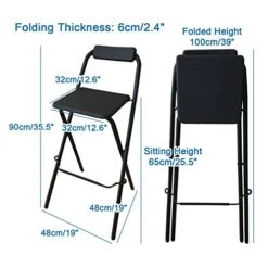 Set Of 2 Folding Counter Height Bar Stool With Backrest, Square Breakfast High Chair With Footrest, Office Kitchen Parties Bar High Chair, Steel Frame Wooden Seat (Color : White, Size : Seat Height