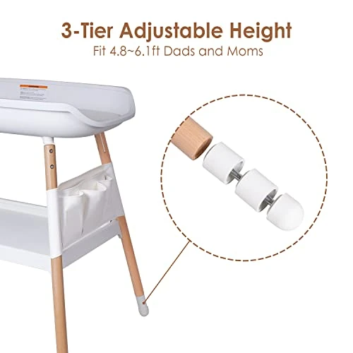 Beberoad Love Baby Changing Table Dresser Diaper Station With Changing Pad Adjustable Height Top Changing Table With Nursery Organizer And Large Storage Rack For Newborn Baby And Infant (White)