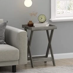 Furinno Classic Tray Table With Removable Tray, French Oak