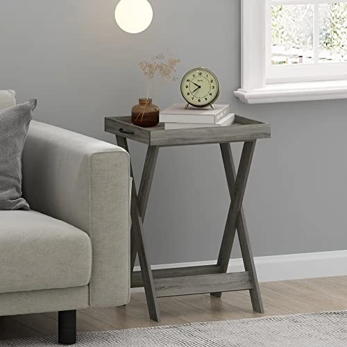 Furinno Classic Tray Table With Removable Tray, French Oak