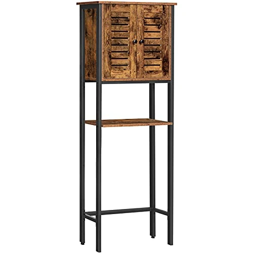 HOOBRO Over The Toilet Storage Cabinet, Bathroom Space Saver With Louver Door, Industrial Bathroom Cabinet Over Toilet, Easy To Assemble, Stable, Rustic Brown BF43TS01
