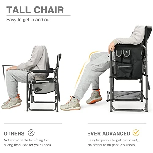 EVER ADVANCED Medium Tall Directors Chair Foldable Makeup Artist Chair Bar Height With Side Table Cup Holder And Storage Bag Footrest, Supports 350LBS (Grey, Seat Height: 23.2 Inches) - Image 2