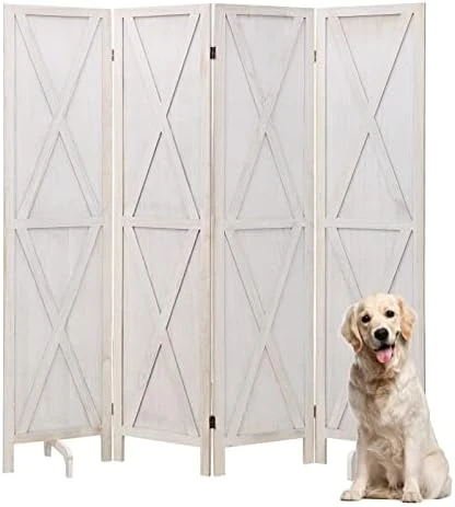 ECOMEX 4 Panel Room Divider 5.8 FT Foldable Panel, Privacy Wall Portable Room Dividers Screen Wood Room Mesh Durable Design Freestanding Wooden Separator(Cream X) - Image 7