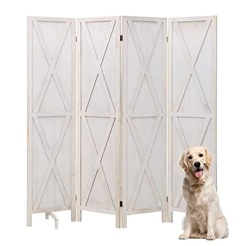 ECOMEX 4 Panel Room Divider 5.8 FT Foldable Panel, Privacy Wall Portable Room Dividers Screen Wood Room Mesh Durable Design Freestanding Wooden Separator(Cream X)