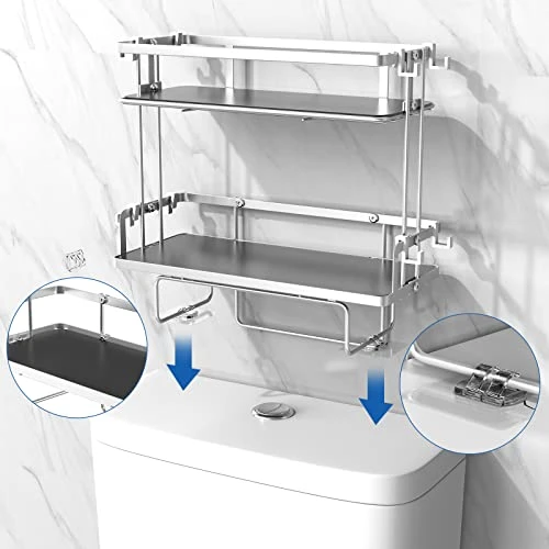 Misounda Over The Toilet Storage,Toilet Rack,Toilet Storage Rack, 2-Tier Bathroom Organizer Shelves With Divider,No Drilling Space Saver With Wall Mounting Design,White - Image 6