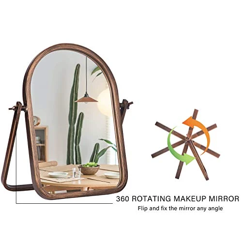 Geloo Vintage Table Desk Mirror-Bronze Metal Framed Standing Mirror 360 Degree Adjustable Swivel For Tabletop, Countertop, Bedroom,Bathroom,Living Room 11.8'' X 7.8'' - Image 2