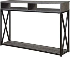 Convenience Concepts Tucson Deluxe Console Table With Shelf, Weathered Gray/Black