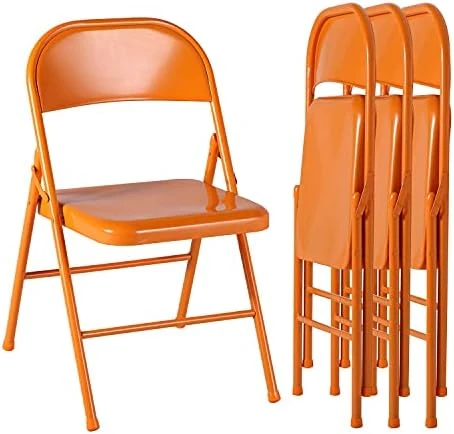 VECELO Metal Frame Steel Folding Mounted Chairs With Triple Braced & Double Hinged Back For Home Office,350-Pound Capacity,Orange, Pack Of 4 - Image 9