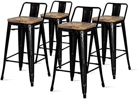 New Pacific Direct Metropolis Metal Low Back Counter Stool 26" Wood Seat,Gunmetal Gray,Set Of 4 - Image 3