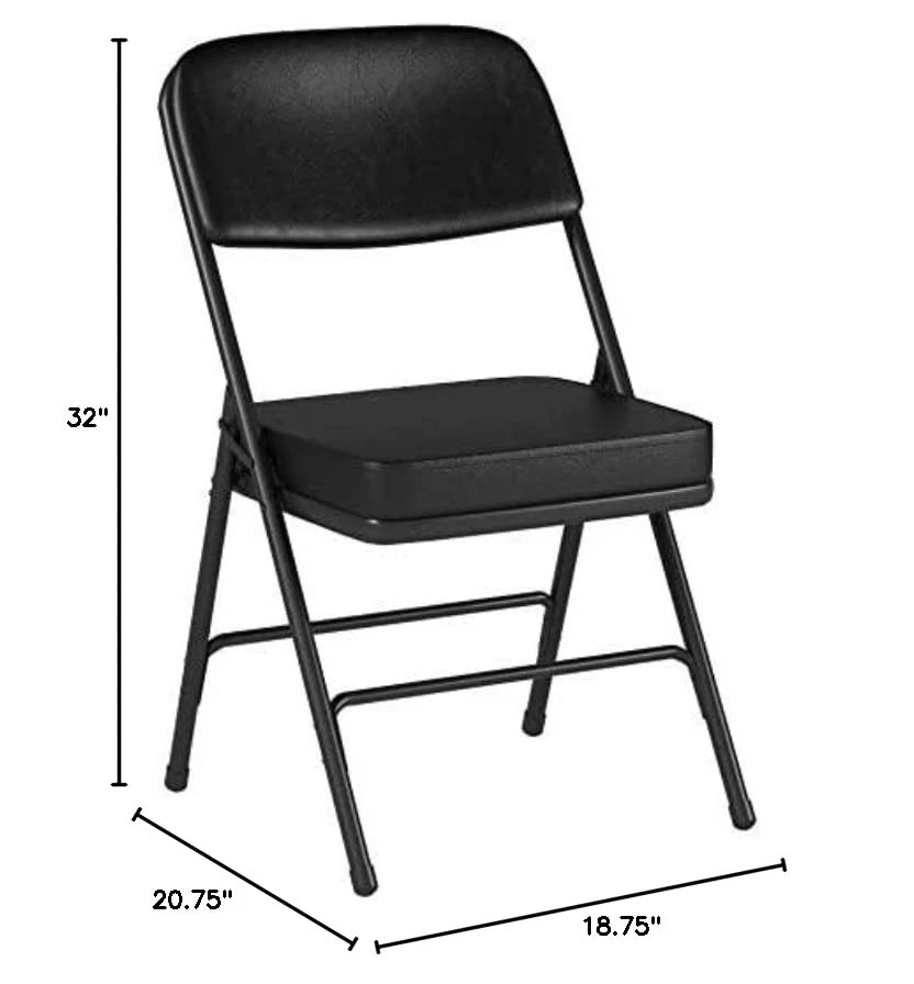 National Public Seating (2 Pack) NPS 3200 Series Premium 2" Vinyl Upholstered Double Hinge Folding Chair, Black, 3210 - Image 2