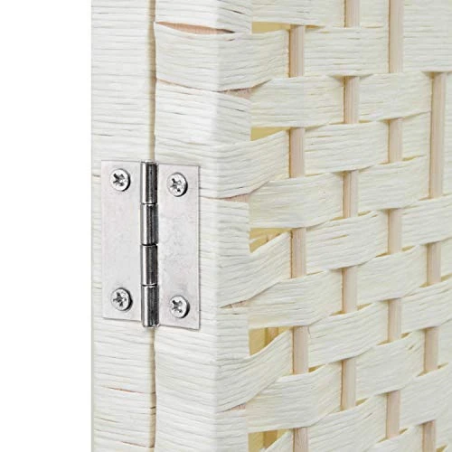 MyGift 4-Panel Dual-Hinged Freestanding Woven White Wood Room Divider - Image 3