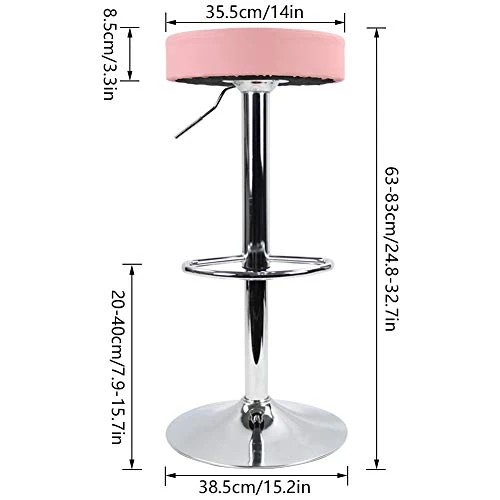 KKTONER Round Bar Stool PU Leather With Footrest Height Adjustable Swivel Pub Chair Home Kitchen Bar Stools Backless Stool (Pink) - Image 3