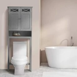 Elegant Home Fashions Over The Toilet With 2 Doors And Adjustable Shelves Grey