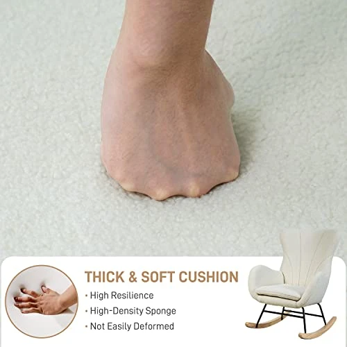 FUNNIU Rocking Chair Nursery, Glider Chair For Baby Nursing With Cushion Teddy Velvet Upholstered Indoor Glider Rocker Comfy Armchair Living Room Chair Accent Chair With High Backrest And Armrests - Image 4