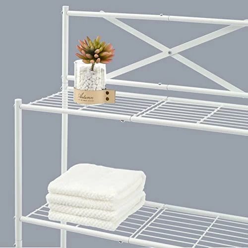 Tajsoon 3-Tier Over The Toilet Storage, Multifunctional Bathroom Organizer Over Toilet, Space Saver Bathroom Shelf Over Toilet, Stable Freestanding Toilet Rack With X Shape Fixed Frame, Metal, White - Image 4