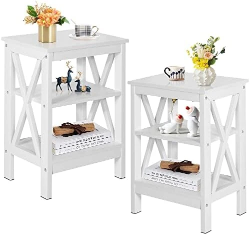 VECELO Modern Versatile Nightstands X-Design Side End Table Night Stand Storage Shelf With Bin Drawer For Living Room Bedroom, Antique Brown - Image 11