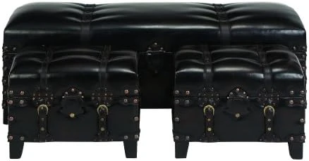 Deco 79 Wood Vintage Faux Leather Cabinet With Leather Buckle Straps And Stud Details, 32" X 17" X 31", Dark Brown - Image 8