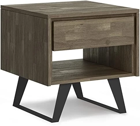 SIMPLIHOME Lowry Solid Acacia Wood And Metal 22 Inch Wide Square Modern Inrial End Side Table In Distressed Charcoal Brown With Storage, 1 Drawer And 1 Shelf, For The Living Room And Bedroom - Image 4