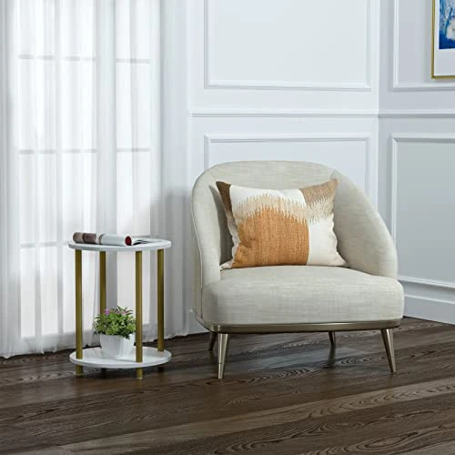 Lazyvan Gold Round Side Table, 2 Tier Small Round Coffee End Table/Nightstand For Living Room/Bedroom/Small Space,15.6"(D)*19.72"(H),Gold Metal Legs And White Faux Marble Table Top - Image 3