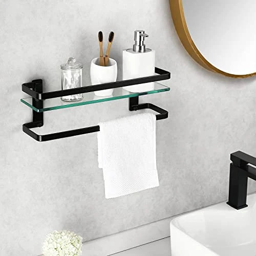 KES Bathroom Shelf Extra 8 MM-Thick Tempered Glass With Aluminum Bar And Rail Storage Organizer Retangular Rustproof Wall Mount Black, A4127A-BK - Image 3