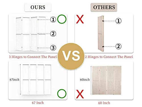 DURASPACE 4 Panel Room Divider 5.6 FT Pegboard Display Folding Wood Privacy Screen Pegboard Stand Organizer For Jewelry, Craft, Cloth, Art Display (White) - Image 5