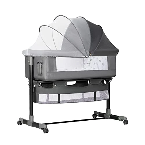 YADAQE Baby Bassinet With Mosquito Net Crib Head Sleeper, Easy To Fold Portable Crib, Quick Assembly Baby Bassinet Can Safely Sleep With (Gray) - Image 6