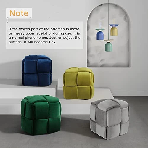 Vesgantti Foot Stool Ottoman, Cube Ottoman, Square Woven Upholstered Velvet Ottoman, Modern Foot Rest Stool, Padded Footstool For Living Room, Bedroom, Entryway (Blue) - Image 3