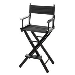 CLAR DC-30 Directors Chair 30" Height Lightweight Foldable Portable Black Wood Frame With Footrest - For Home Or Commercial Use - Makeup Artist Chair - Film Directing Or YouTube (Black)