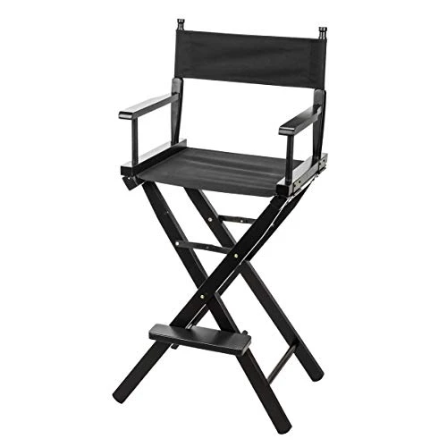 CLAR DC-30 Directors Chair 30" Height Lightweight Foldable Portable Black Wood Frame With Footrest - For Home Or Commercial Use - Makeup Artist Chair - Film Directing Or YouTube (Black)